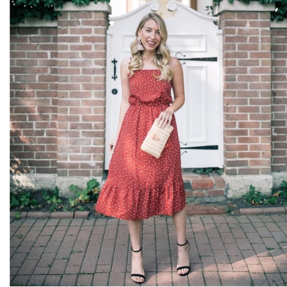 Lovers + Friends red dress with tiny star print. Size small